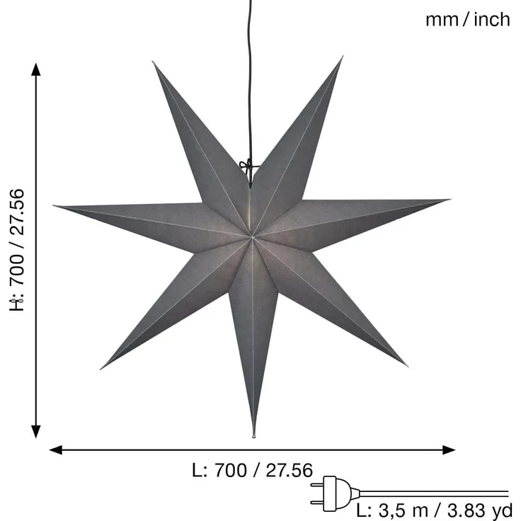 EGLO Weihnachtsstern Frozen, Dekostern für innen aus Papier zum Aufhängen, Fensterdeko in Grau, 3D Adventsstern, Wand Deko Wohnzimmer, E14 Fassung, 70 cm – Bild 3