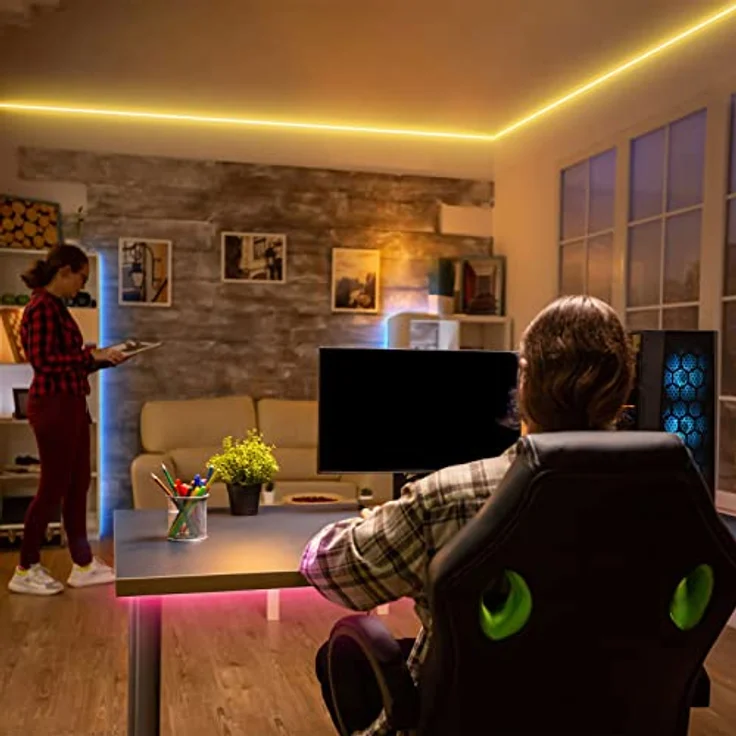 BRILONER Leuchten - RGBIC LED Strip 5m, Magic RGBIC Lichtband kürzbar, App-Steuerung, Fernbedienung, Musiksensor, Sprachgesteuert, LED Band, Leiste, Streifen, Weiß, 2313-150 – Bild 8