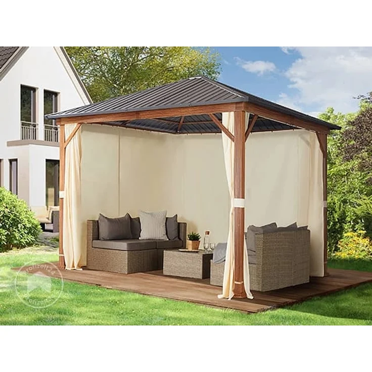 Gartenpavillon 3x3 m Holzoptik, Stahldach Hardtop 4 Seitenteile in champagner – Bild 2