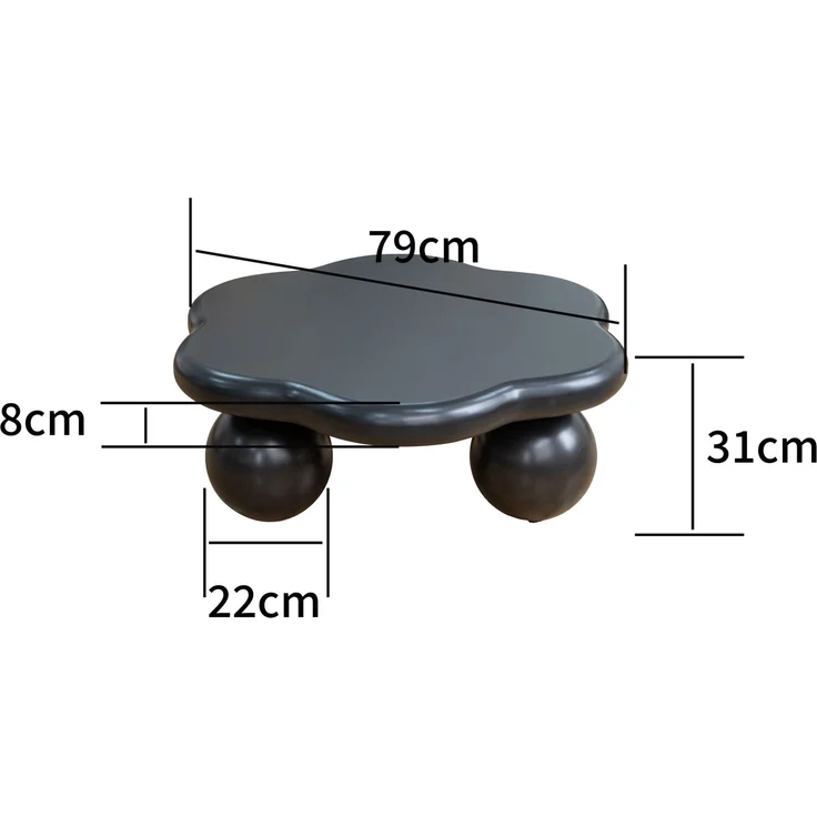 DESVIAE Couchtisch mit abgerundeter Wolkenform Ø80x35 cm aus MDF und Kunststoff, Schwarz – Bild 6