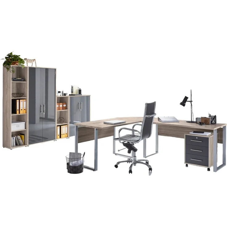 moebel-dich-auf Büromöbel-Set OFFICE EDITION, (abschließbar, 6-tlg, Set 4 + Winkelschreibtisch + Rollcontainer + Aktenschränke), abschließbare Büroschränke – Bild 1