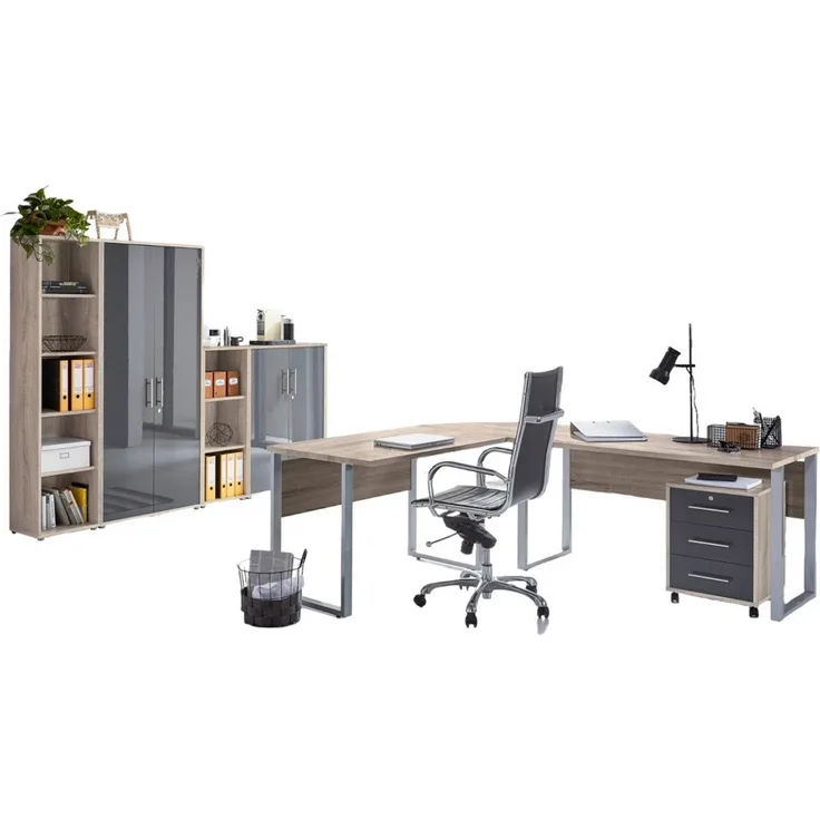 moebel-dich-auf Büromöbel-Set OFFICE EDITION, (abschließbar, 6-tlg, Set 4 + Winkelschreibtisch + Rollcontainer + Aktenschränke), abschließbare Büroschränke