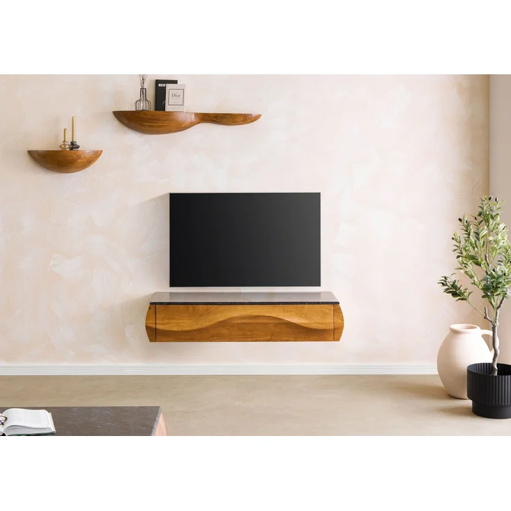 Lowboard Akazie 124 x 40 x 25 natur lackiert / Marmor schwarz MONTREAL #131 – Bild 9