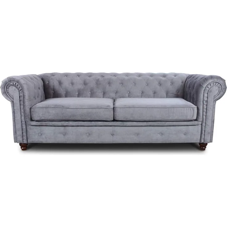 Sofa Chesterfield Asti 3-Sitzer, Couch 3-er, Glamour Design, Couchgarnitur, Sofagarnitur, Holzfüße, Polstersofa - Wohnzimmer (Grau (Capri 09))