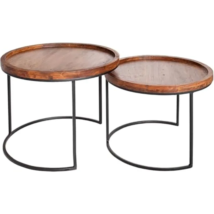 riess-ambiente Beistelltisch ELEMENTS Ø55cm natur / schwarz (Set, 2-St), Akazie-Massivholz · rund · Metall-Gestell · Wohnzimmer · Industrial