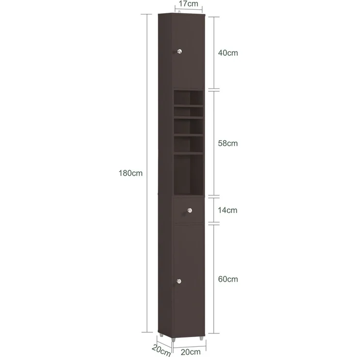 SoBuy BZR34-BR Badezimmer-Hochschrank, MDF, Lackiert, Dunkelbraun, 20 x 180 x 20 cm – Bild 3