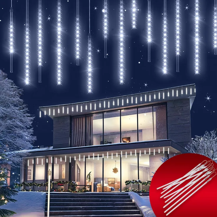 Monzana Lichterkette Diamantenregen 6,6m 48 LED Weiß Innen Außen Weihnachten Weihnachtsdeko Weihnachtsbeleuchtung