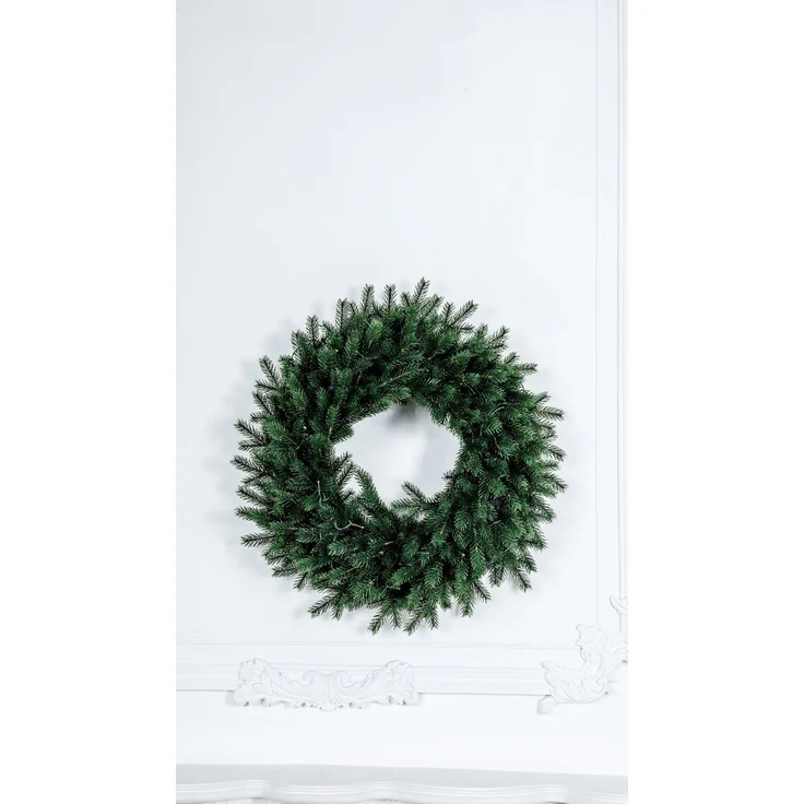 EveXmas Altair Premium Weihnachtskranz Grün-Weiß 60 cm beschneit, künstlicher Türkranz mit Schneeflock, 136 Zweige, 816 PE-Spritzguss-Triebe, Doppelrahmen – Bild 3