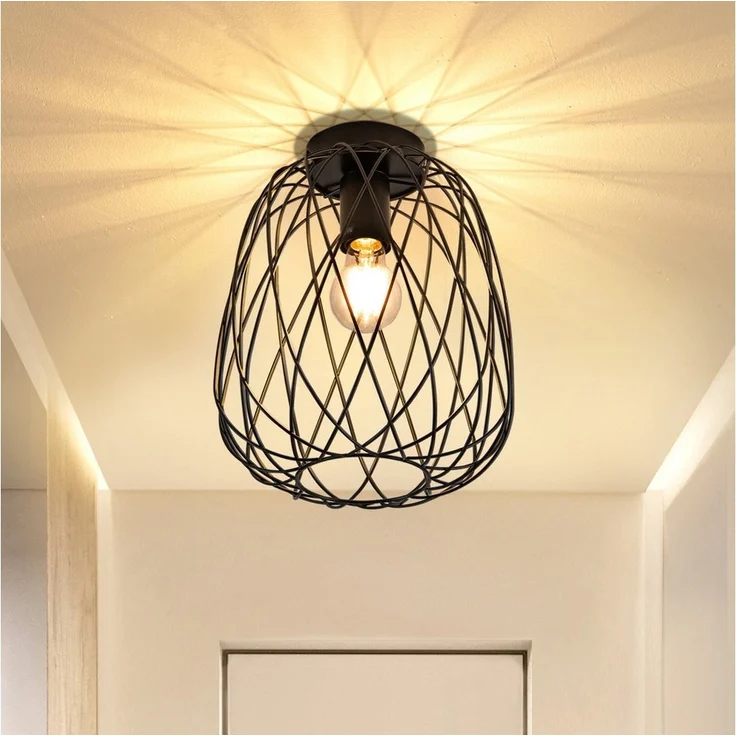 Nettlife Deckenleuchte Schwarz Vintage Kaefig Deckenstrahler E27 Lampenfassung Metall, LED wechselbar, Einzeln Esszimmerlampe für Wohnzimmer Küche Schlafzimmer Flur – Bild 1