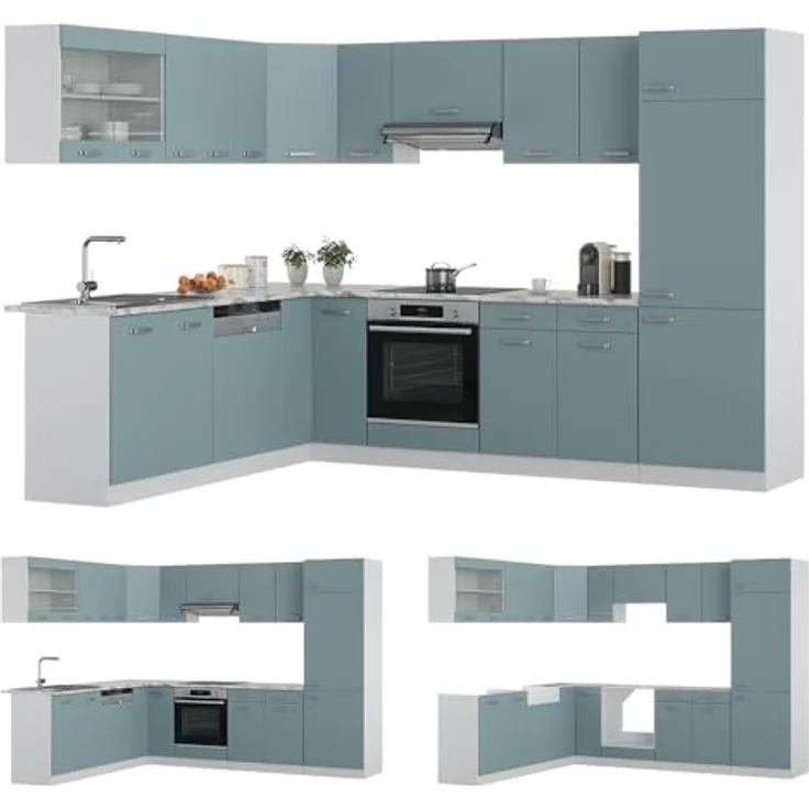 Vicco R-Line Eckküche, Blaugrau und Weiß, L-Form, 227x207x287 cm, Holzwerkstoff, ohne Geräte – Bild 9