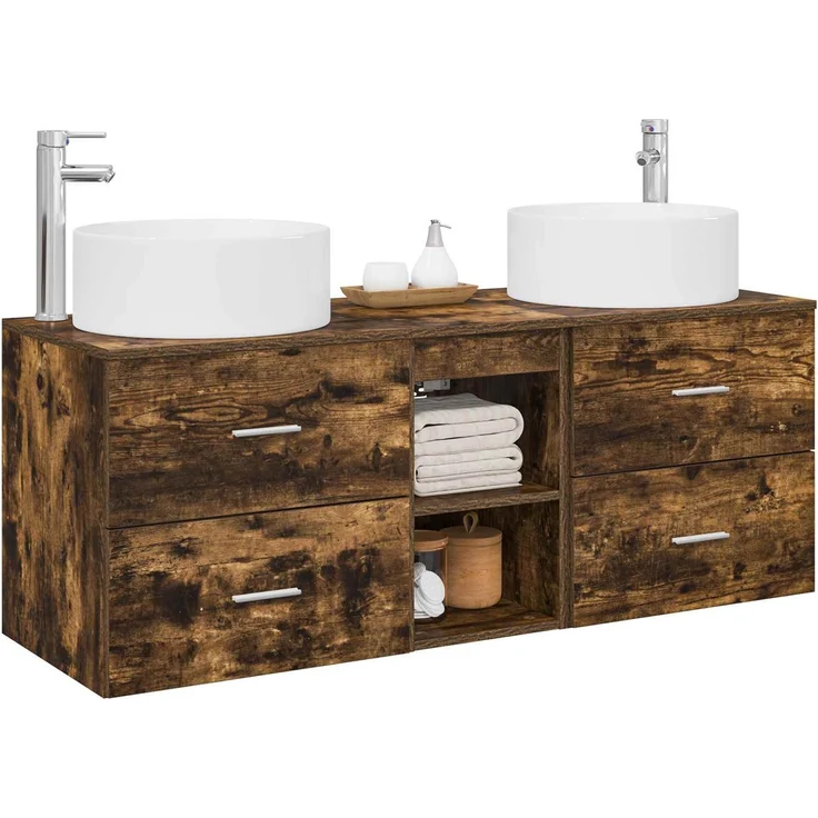 vidaXL Badezimmerschrank-Set 3 stk. Geräucherte Eiche 3405951 – Bild 3