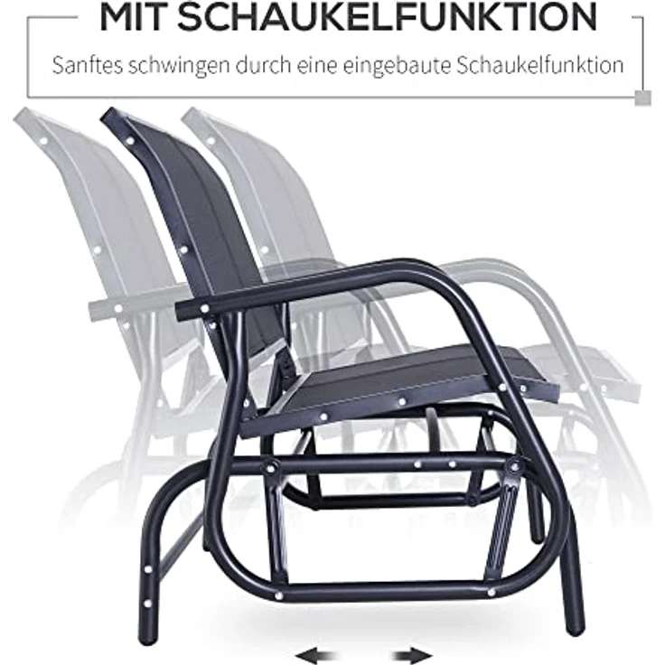 Outsunny Schaukelstuhl 2-Sitzer Gartenbank Gartenschaukel Sitzbank Parkbank Metall Gartenmöbel Schwarz 120 x 70 x 85 cm – Bild 5