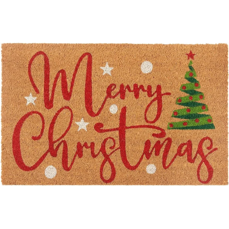 HANSE Home Fußmatte Kokos Merry Christmas Tree, Türmatte, rechteckig, Höhe: 15 mm, Schmutzfangmatte, Rutschfest, Outdoor, Weihnachten, Kokosmatte, Flur