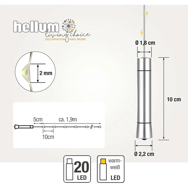 hellum Flaschenlicht mit Timer, Flaschen Licht Warmweiß, 20 LED Flaschen-Lichterkette Batteriebetrieben LED Lichterkette für Flaschen DIY, Tisch Deko, Weihnachten 522822 – Bild 4