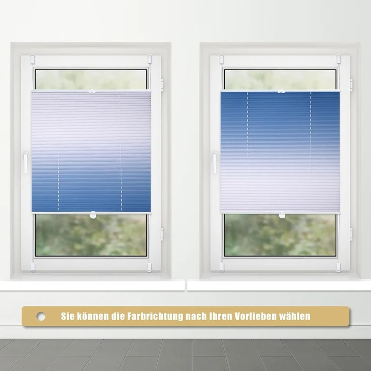Plissee mit Farbverlauf 85x130 cm(BxH) Blau-Weiß plissees klemmfix ohne Bohen Blickdicht Faltrollo Lichtdurchlässig Rollos für Fenster ohne Bohren – Bild 4
