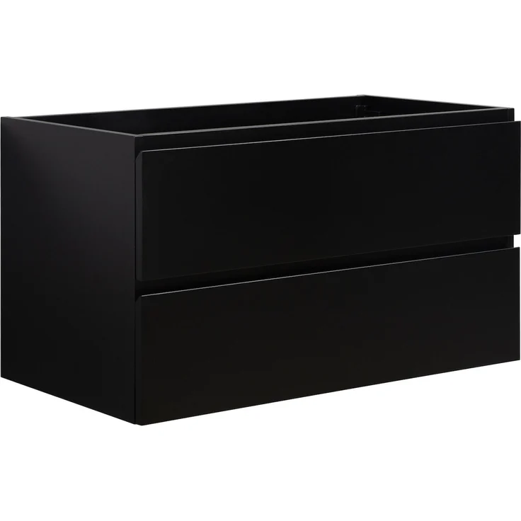 Badplaats Waschbeckenunterschrank Angela 90 x 48 cm Schwarz Matt - Hängender Badezimmerschrank mit 2 Schubladen, Vormontiert und mit Soft-Close – Bild 1