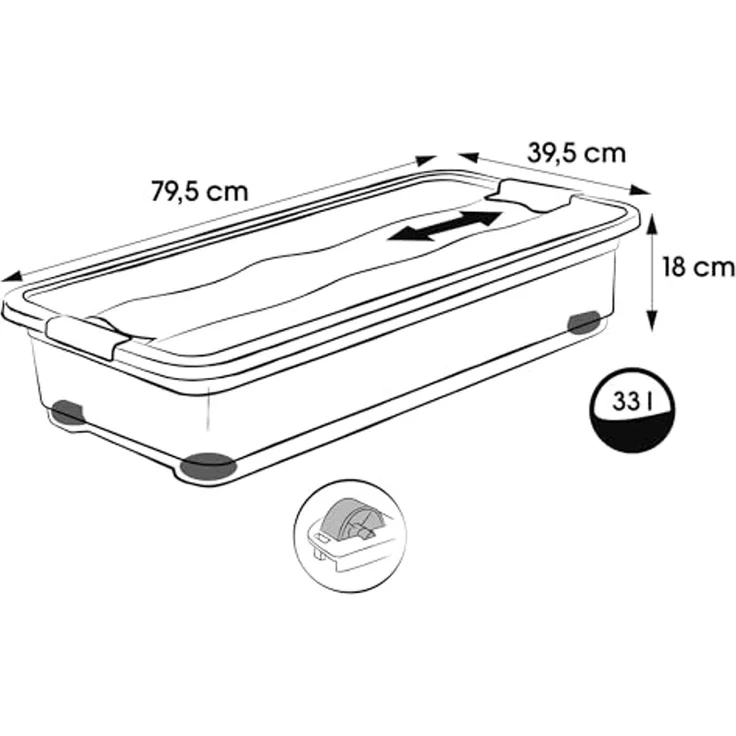 keeeper Aufbewahrungsbox Konrad, Box mit Rollen, 2er Set, 33 L, 79,5 x 39,5 x 18 cm (Set, 2 St), durch Clips verschließbar, Griffe und Rollen am Boden – Bild 2