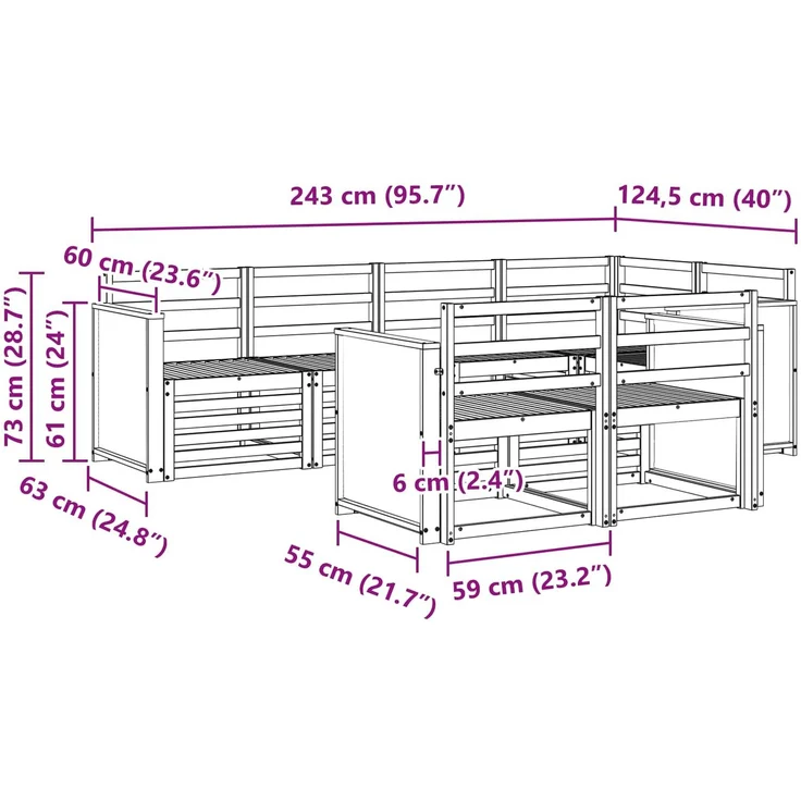 vidaXL Outdoor-Sofagarnitur 7 stk. 7-Sitzer Natur Massivholz Akazie 3384465 – Bild 6