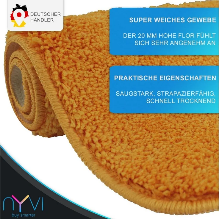 NYVI Badematte Badematten Set 2 teilig NYVISpa Lasalle Orange Badezimmerteppich Set, Höhe 20 mm, Polyester, Badematte 50x80 cm + WC Vorleger ohne Ausschnitt, Rutschfest & Waschbar – Bild 2