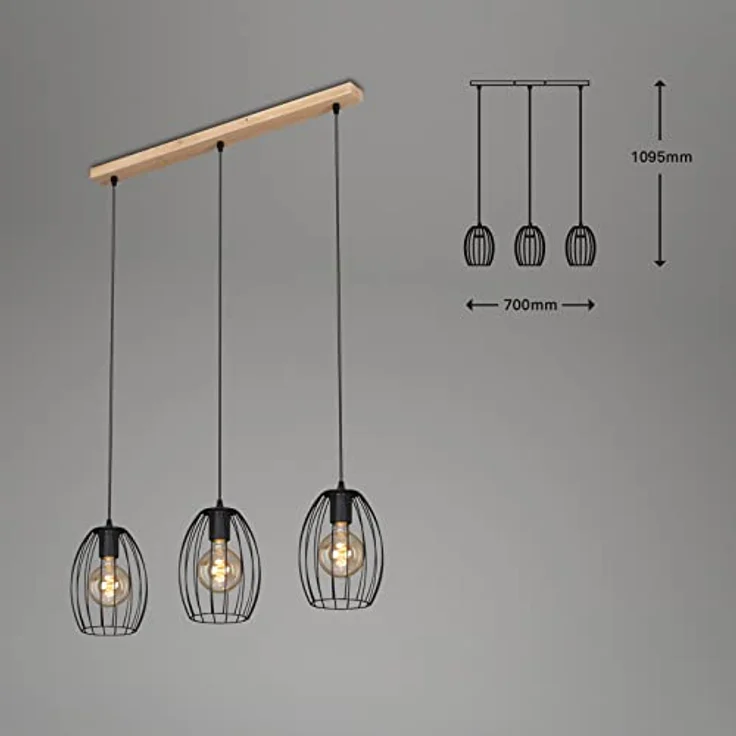 Briloner Hängelampe Waktu Vintage, 3-flammig, schwarz/holz – Bild 6