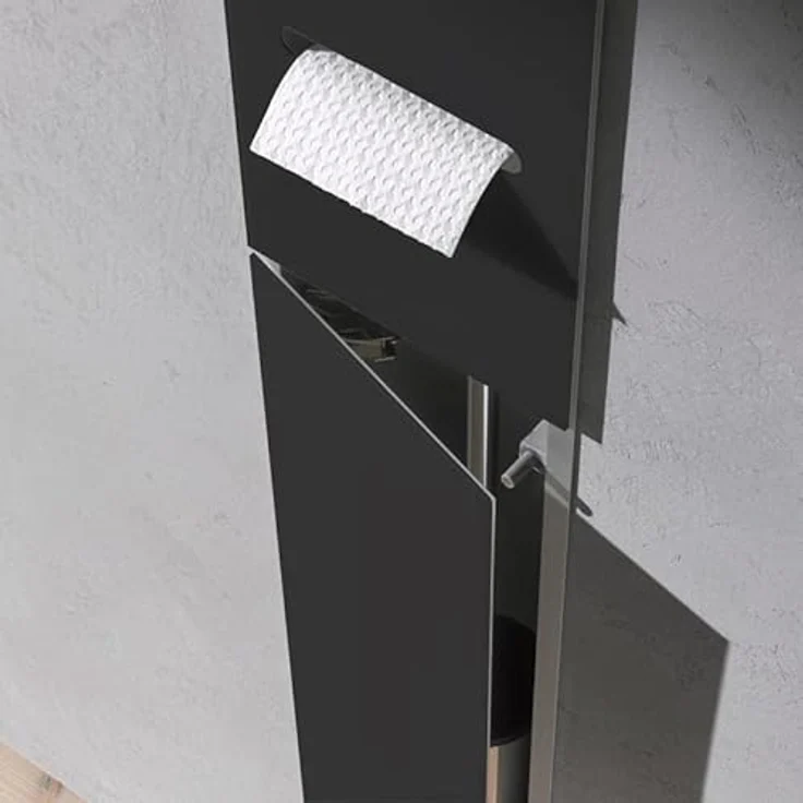 Emco ASIS 2.0 Unterputz-Schrankmodul, Hochschrank mit Toilettenpapierhalter, "Push to Open"-Funktion und extra Fach, schwarz – Bild 4