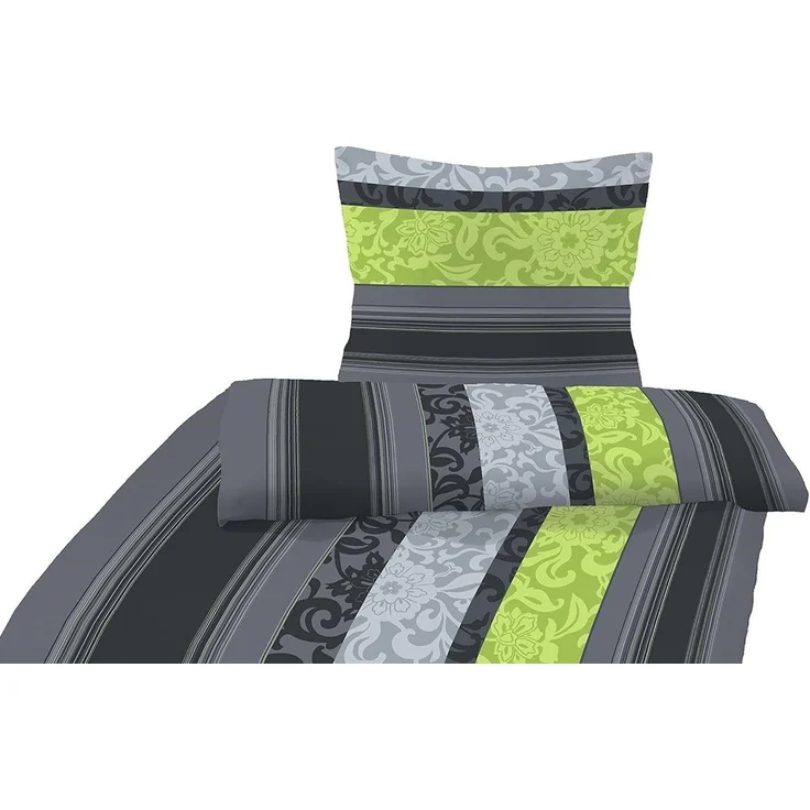 soma Biber Bettwäsche 2 teilig Bettbezug 135x200 cm Kopfkissenbezug 80x80 cm Blume Barock grün – Bild 2