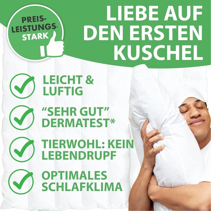 Welldora Komfort Bettdecke 220x240 Sommer | 100% Extraweiche Federn & Daunen | Fachärztlich geprüft, Oeko-Tex, Allergiker | Zertifiziert für Tierwohl | Dünne leichte Sommerdecke Daunendecke 220x240 – Bild 4