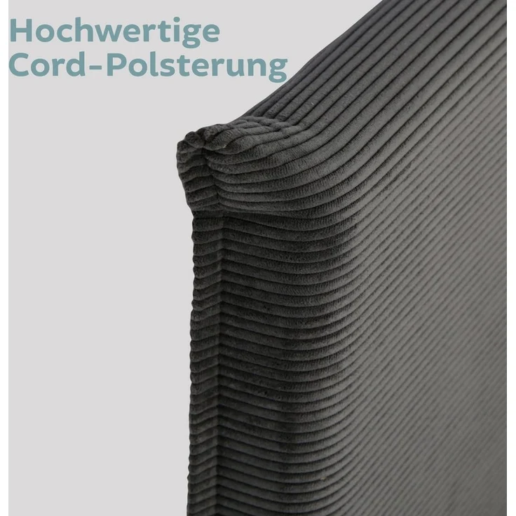 Home Collective Polsterbett 140x200 und 160x200 cm mit Lattenrost und weichem Bezug, Bettgestell (Doppelbett mit gepolstertem Kopfteil, robustes Gestell, hoher Liegekomfort), 160x200 cm, Grau, Cordbezug – Bild 3