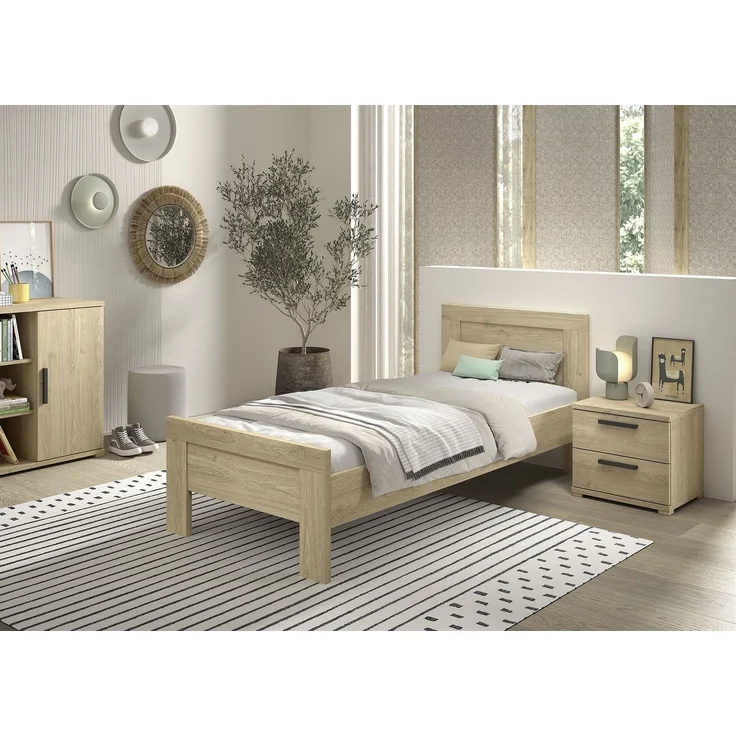 Einzelbett 90x200 Keelia Eiche mit Nachttisch Set – Bild 2