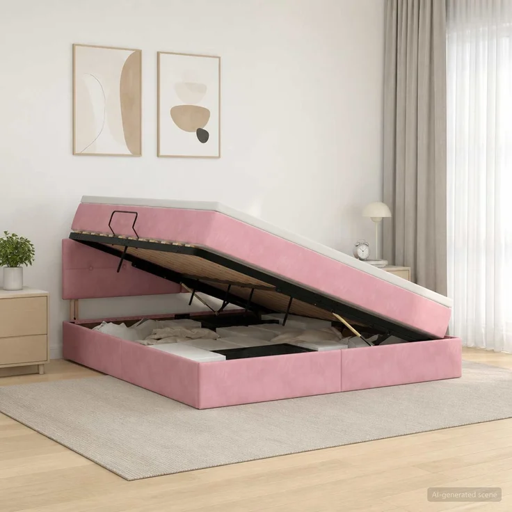 vidaXL LED-Speicherbett mit Matratze Rosa 180 x 200 cm Samt 3459269 – Bild 1