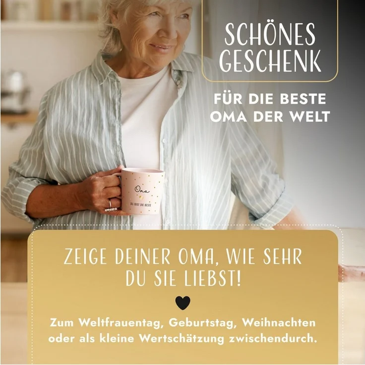 Amari Tasse Beste Oma Spruch Gold, Geschenk Oma von Enkel Lieblingsoma Danke, 1-tlg, Keramik, Kaffeetasse Teetasse 330 ml Geschenkbox Muttertag Geburtstag – Bild 2