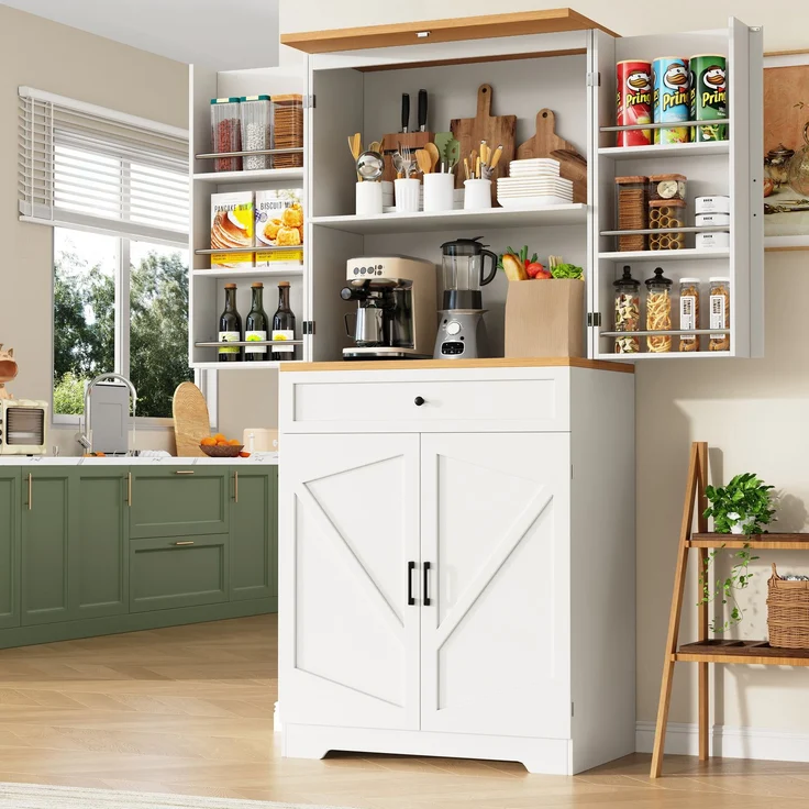Abrihome Küchenschrank mit 12 Türfächern und Schubladen, Weiß, 180x40x80 cm – Bild 2