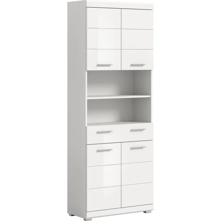 Xonox Scout Hochschrank (B/H/T: 74x191x31 cm) in weiß Nachbildung und weiß Hochglanz tiefzieh
