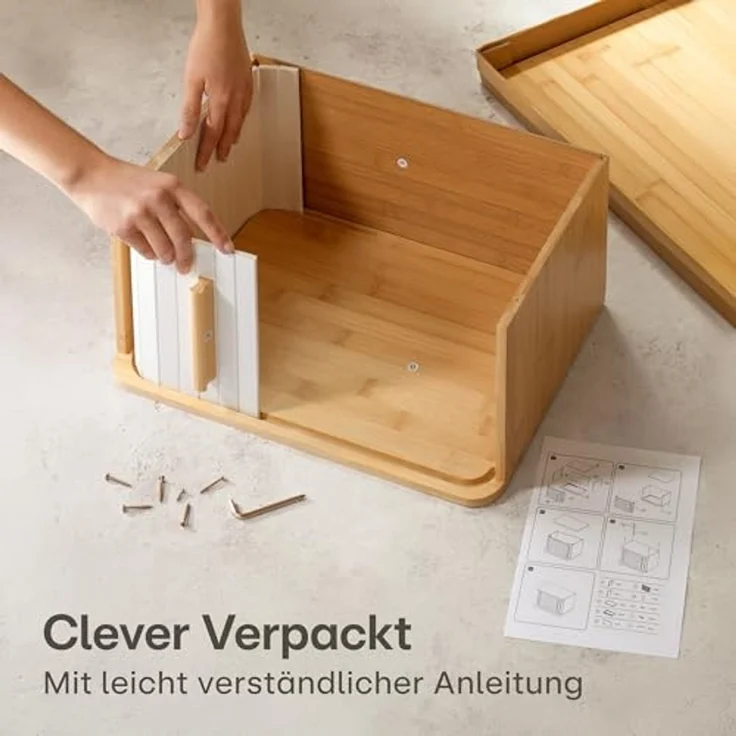 Praknu Brotkasten Brotkasten Groß aus FSC® Holz mit Schiebetür - Brotaufbewahrung, Bambus, FSC® Holz - Platzsparend und stilvolle Brotbox für längere Frische – Bild 7