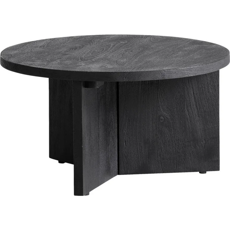 Livetastic Couchtisch, Schwarz, massiver Mangoholz, rund, 60x33x60 cm, für das Wohnzimmer