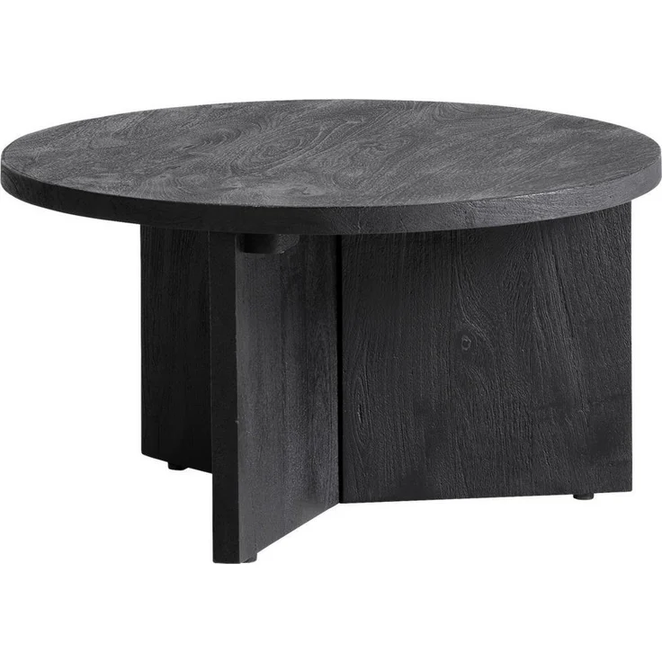 Livetastic Couchtisch, Schwarz, massiver Mangoholz, rund, 60x33x60 cm, für das Wohnzimmer