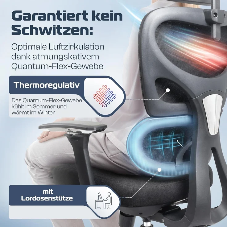 CLOUVOU ProSeat Bürostuhl Ergonomisch [TESTSIEGER] Schreibtischstuhl 100% individuell einstellbar | Büro Stuhl & Gaming Stuhl | Computerstuhl Home Office Chair Ergonomic | Drehstuhl 150 kg – Bild 5