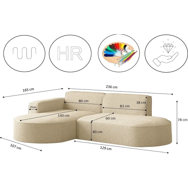 Kaiser Möbel Ecksofa Designer MODENA STUDIO L stoff Cord, Verita,Boucle, Ecksofa, Cord Sofa, L-Form, Links/Rechts wählbar – Bild 2