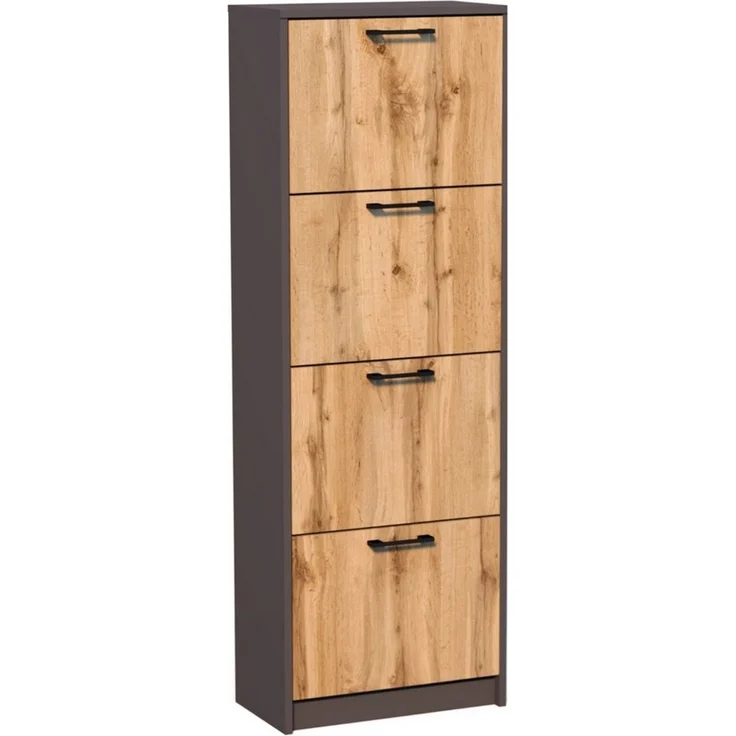 Home Collective Schuhschrank mit 4 aufklappbaren Schubladen, Schuhregal mit 4 Fächern 50 cm breit (platzsparende Schuhaufbewahrung, laminierte Platte) weiche abgerundete Kanten, matte Oberfläche, graphit Eiche – Bild 3