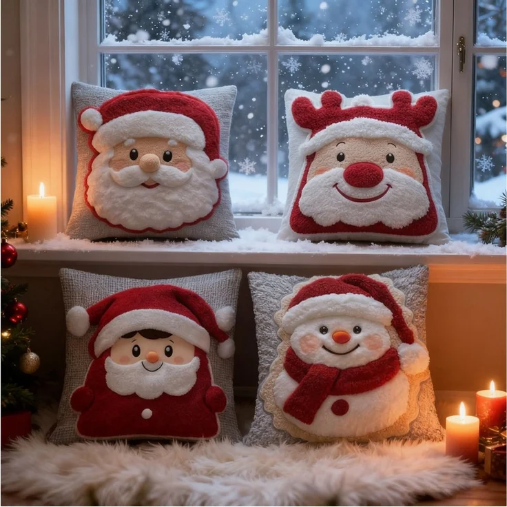 CLTYQ Kissenbezüge Weihnachten Retro, 4er Set Kissenbezug Weihnachten Dekokissen, (4 Stück), Leinen Kissenhüllen, Weihnachtskissenbezug Weihnachtsdeko – Bild 3