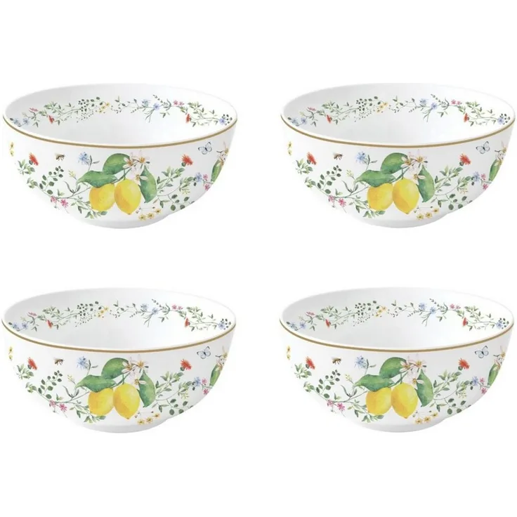 EasyLife Müslischüssel Fleurs et Citrons, Porzellan, Spülmaschinengeeignet, Mehrfarbig, Zitronen, H: 7cm