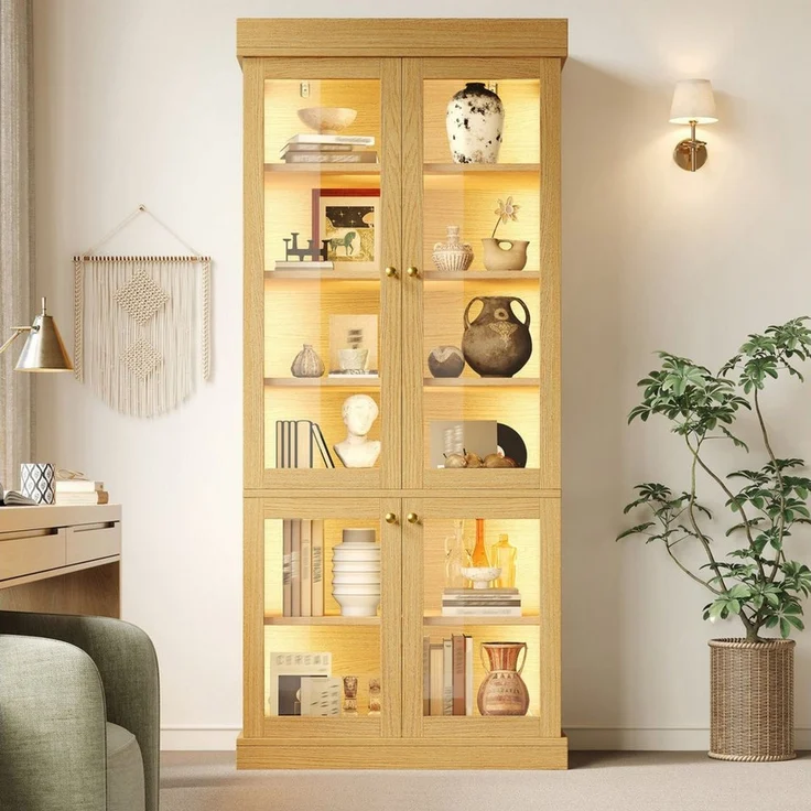 Odikalo Vitrine Vitrineschrank Glasvitrine mit LED (durchdachter Innenaufteilung und Kippschutz, stabil, sicher und vielseitig für Zuhause) 80×40×180cm – Bild 2