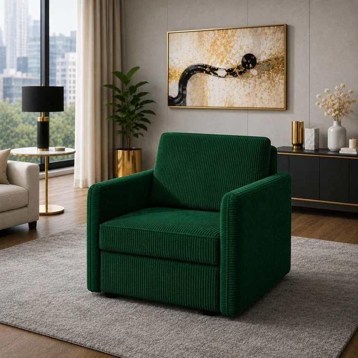 KRISAN MÖBEL Sessel ARIA mit Schlaffunktion 95 × 84 x 95 cm in Gruen Cordstoff Liegefläche 83 × 190 cm in Grün – Bild 3