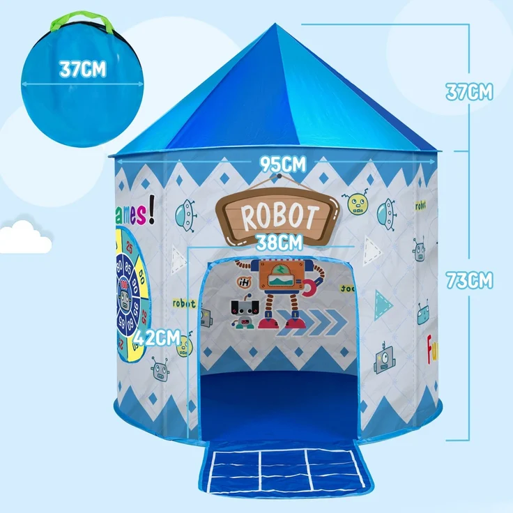 Leogreen Interaktive Spielzelt für Kinder, 4 in 1 Zelt Kinderzimmer, Roboter-Motiv mit Tic-Tac-Toe, Wurfbälle, Darts Spielen, und Tragetasche Spielzelt für kreative Entdeckung – Bild 3