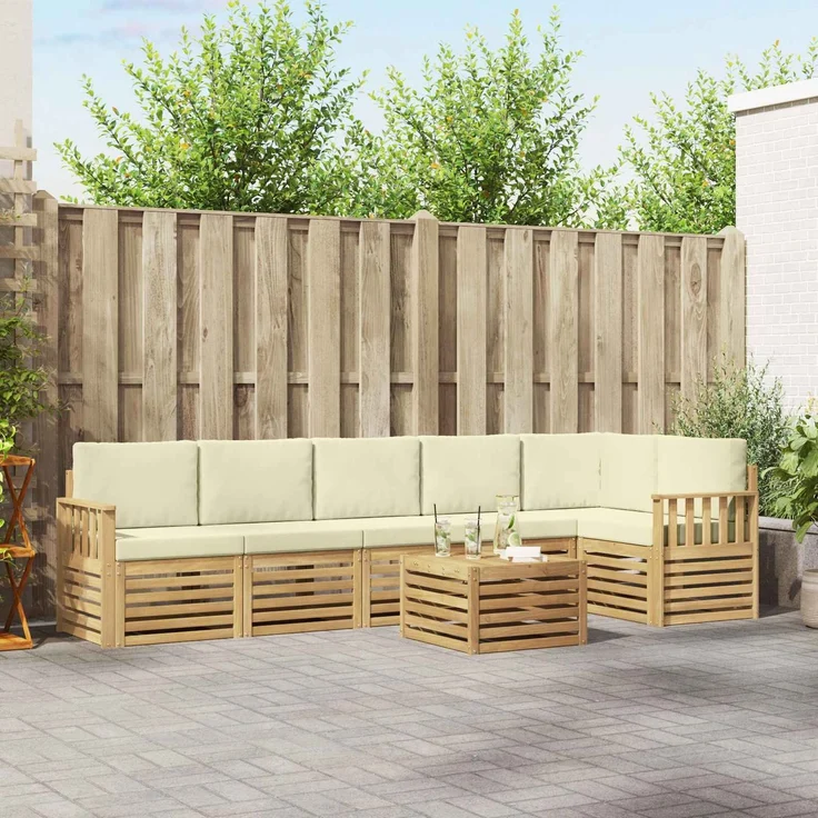 vidaXL Outdoor-Sofagarnitur 7 stk. 6-Sitzer Weiß und Creme Polyester 3391945 – Bild 1