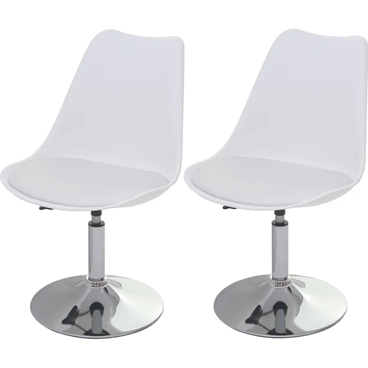 2er-Set Drehstuhl Malmö T501, Stuhl Küchenstuhl, höhenverstellbar, Kunstleder ~ weiß, Chromfuß