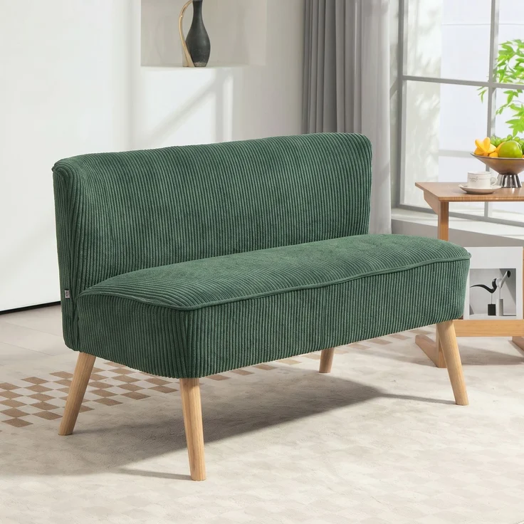 2-Sitzer Polstersofa, Holz, samtartiges Polyester, Schaumstoff, 117 x 56,5 x 77 cm, Grün--Grün--117x56.5x77cm--YOUDENOVA – Bild 3