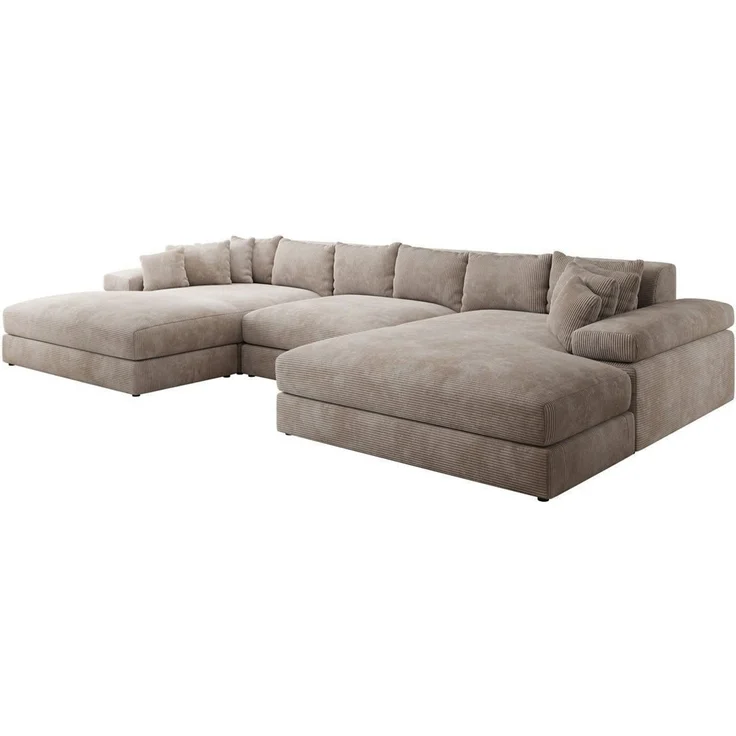 Luxusbetten24 Sofa Designer Sofa Bernardo U in Cord, mit breiter Ottomane – Bild 1