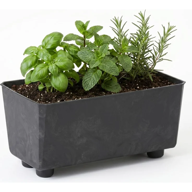 LAMELA Rechteckiger Pflanzkasten mit eleganten Füßen – Schwarzer Blumenkübel in Betonoptik aus robustem Kunststoff 28,5x17 cm, 4,2L – Wetterfest & Pflegeleicht - für Innen & Außen