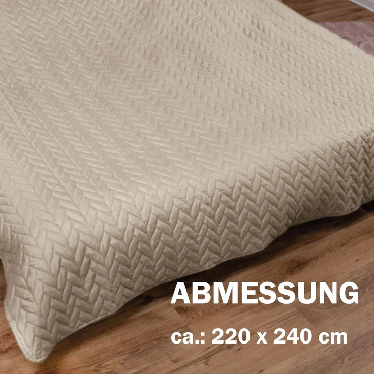 Tagesdecke XXL (220x240 cm) mit wattierter Zwischenlage (Creme) Bettüberwurf - ÖKO-Tex 100, Sommerdecke gesteppt - Steppdecke, Wendedecke – Bild 2